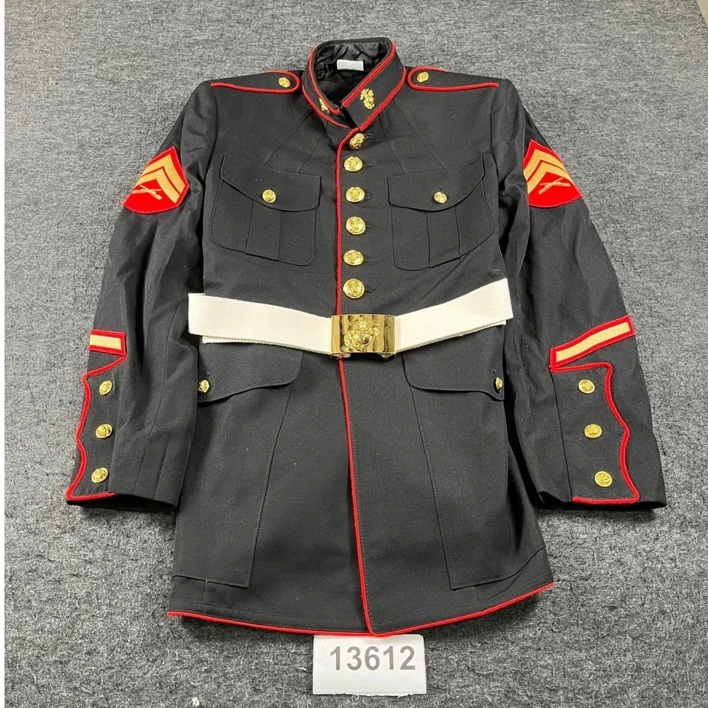 USMC Dress Blues Uniform Coat Mens 41S Blue Excellent Military Tunic Belt